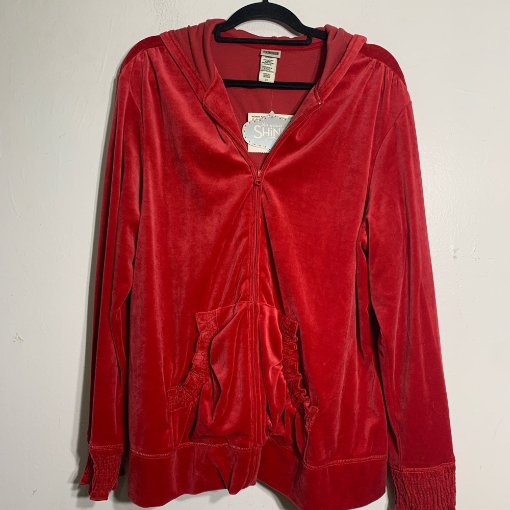 NWT Vintage Velour Hoodie 2X Red Route 66 Y2K